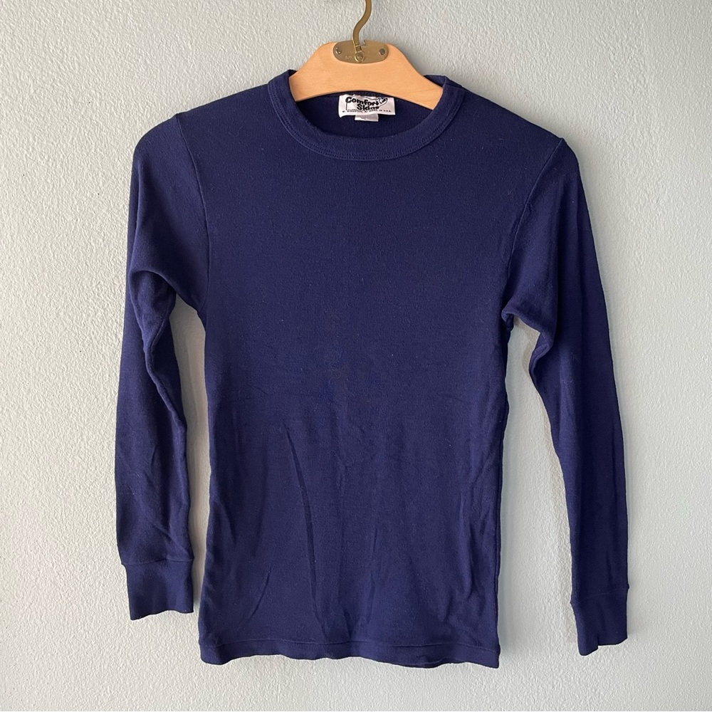 ♦️5/$15♦️ Comfort Skins | Vintage 80s 90s Blue Thermal Long-Sleeve Shirt - Picture 2 of 7